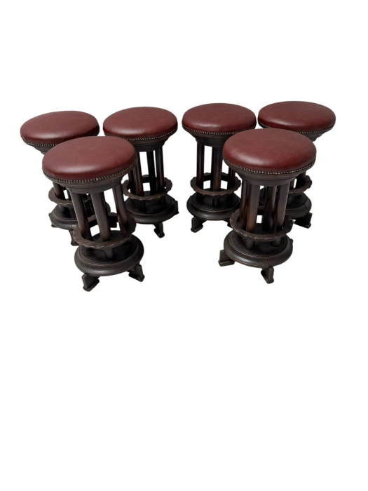 Six Art Deco Amsterdamse School Stools with Leather Tops, 1920s